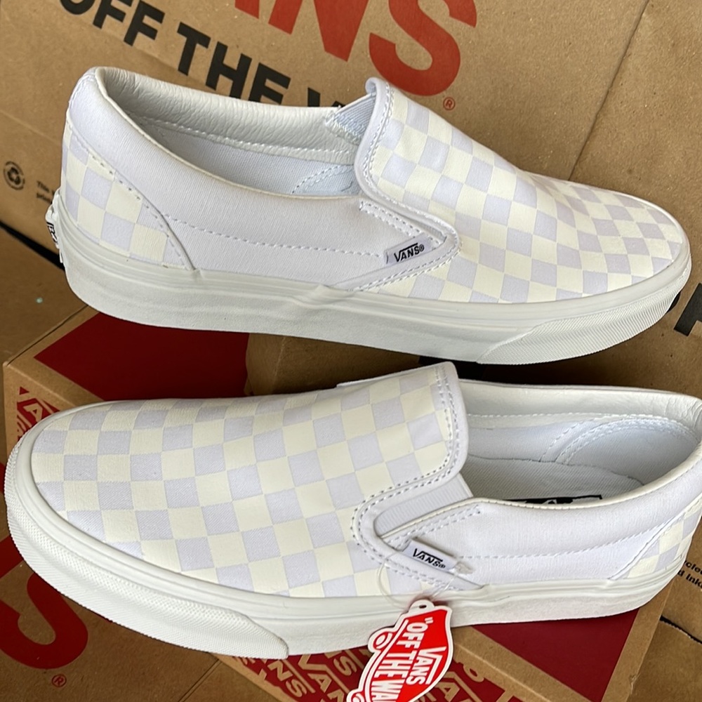 Vans Classic Men’s Slip On Checkerboard True White/ True White sneakers - Picture 11 of 16